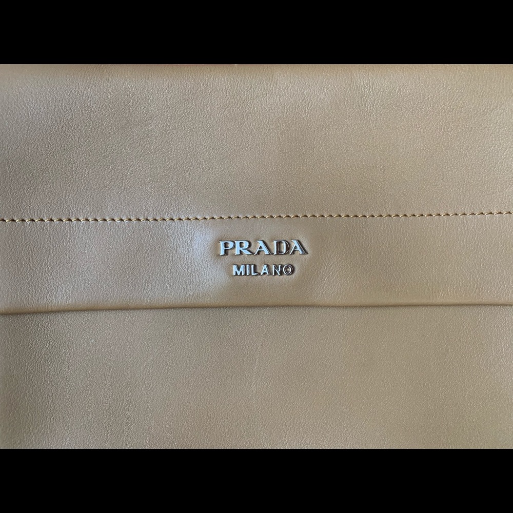 Nude Prada leather crossbody purse, dual pockets